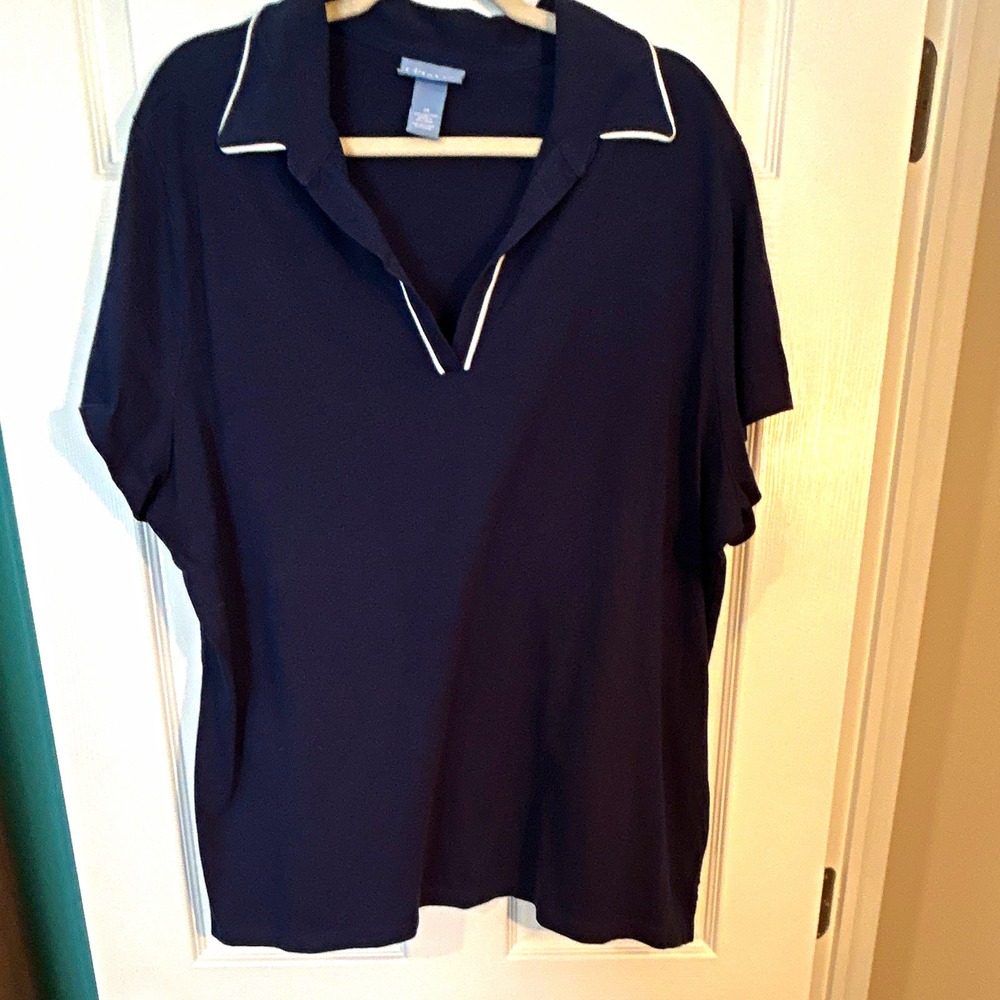 Vintage Liz & me Navy polo style Solid Collared Short Sleeve Pullover Blouse 2x